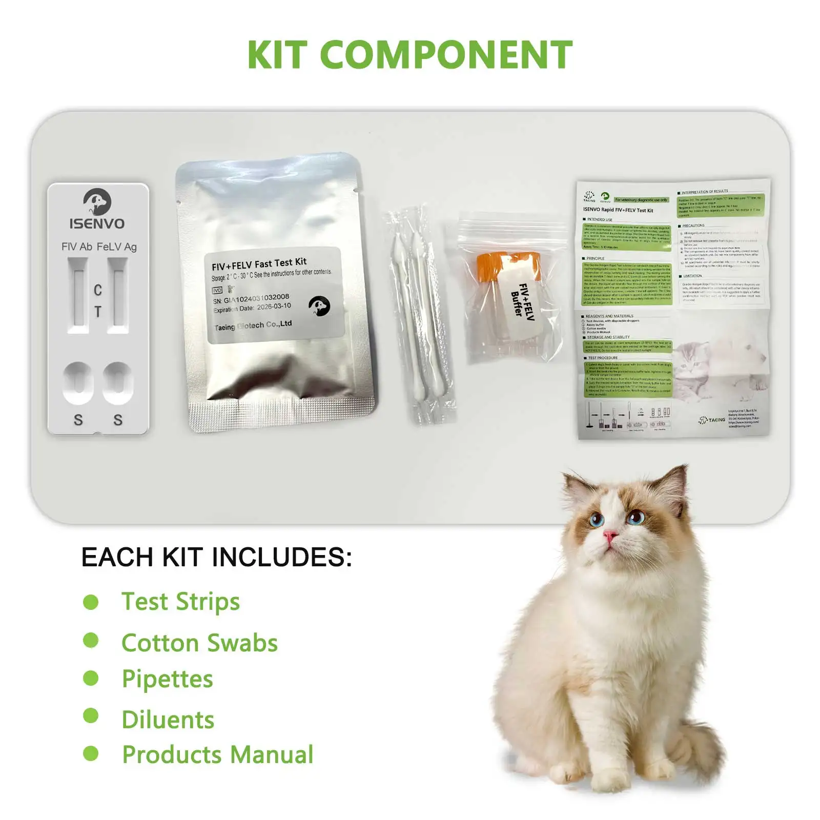 2/5/10 unidades (FIV + FeLV) Kits de teste combinados de imunodeficiência felina e leucemia para gatos