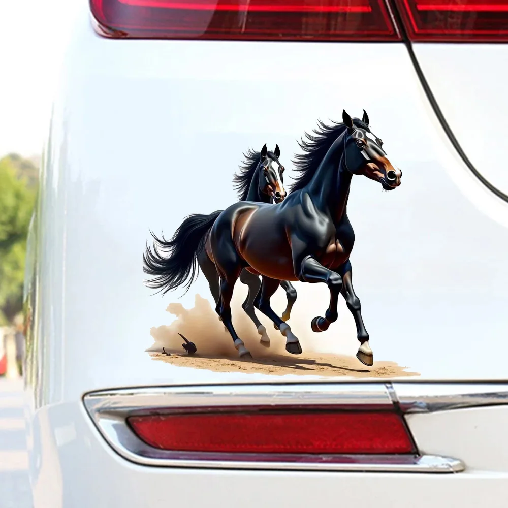 Two Galloping Black Horses Car Sticker, Suitable for Laptop, Car, Truck, Van, SUV, Motorcycle, Wall, Bumper, Window
