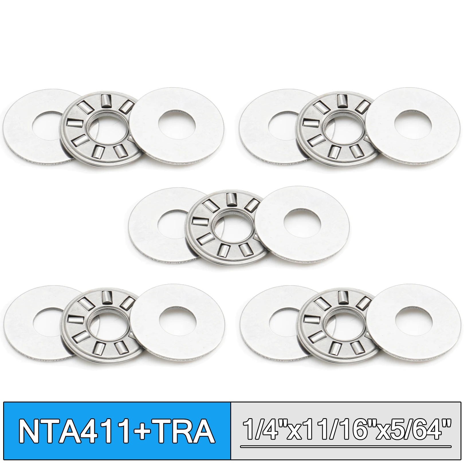 

NTA411 + TRA Inch Thrust Needle Roller Bearing With Two TRA411 Washers 6.35*17.45*1.984 mm ( 5 PCS ) TC411 NTA 411 Bearings