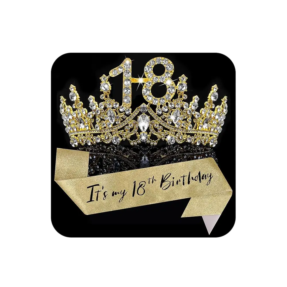 

18th Birthday Sashes, Crowns, and Decorations - Sash, Tiaras Set for Women and Girls, Party Favor Supplies