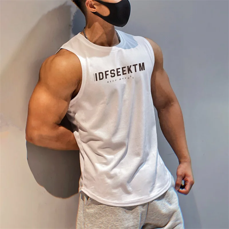 2024 Mens Gym Tank top Men Fitness Sleeveless Shirt Male Mesh Breathable Fitness Sports Vest Undershirt Gyms Running Vest Men