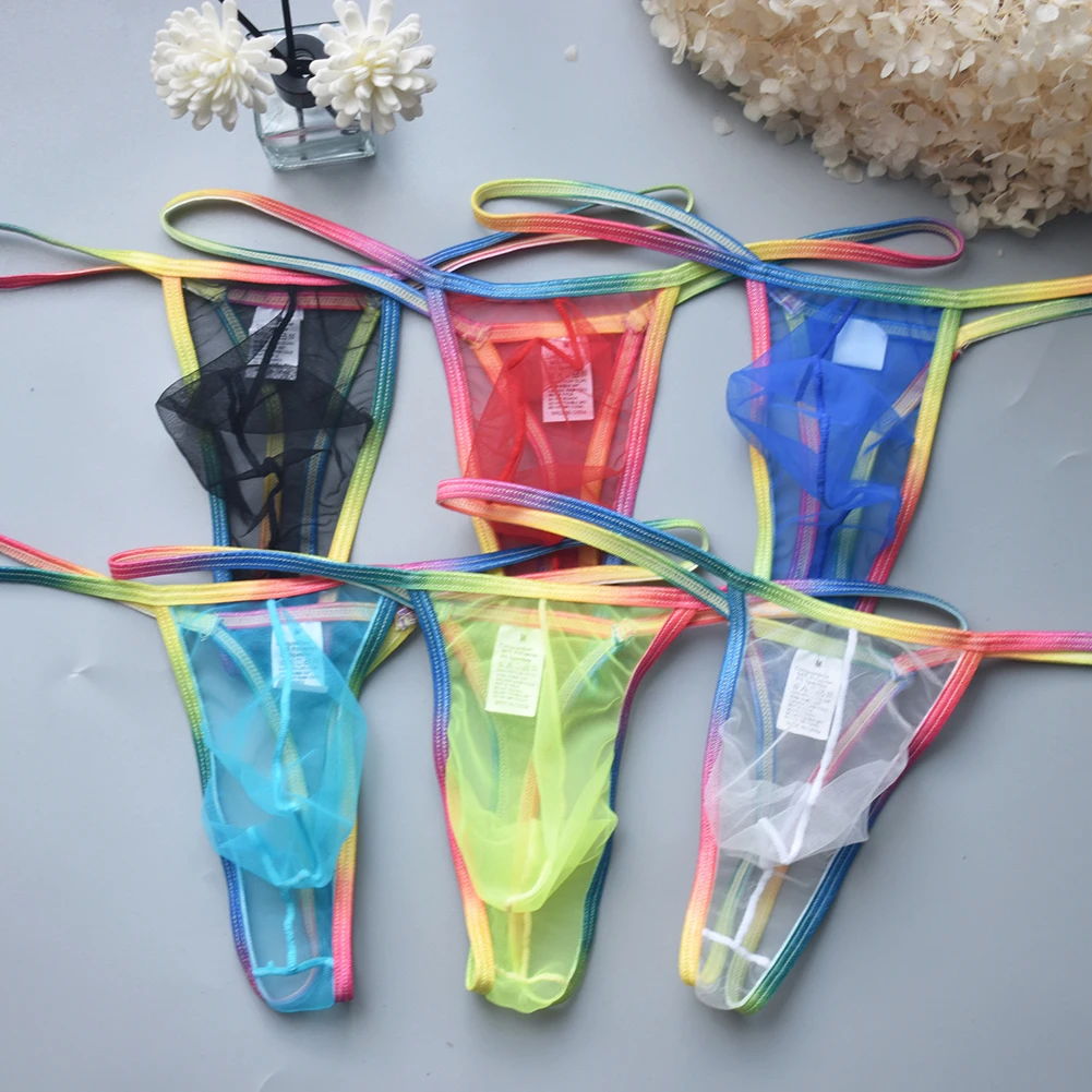 

1pc Sexy Mens Elastic Low Waist Briefs Mesh Thongs G-strings Sheer Bulge Pouch Panties Underwear T-back Bikini