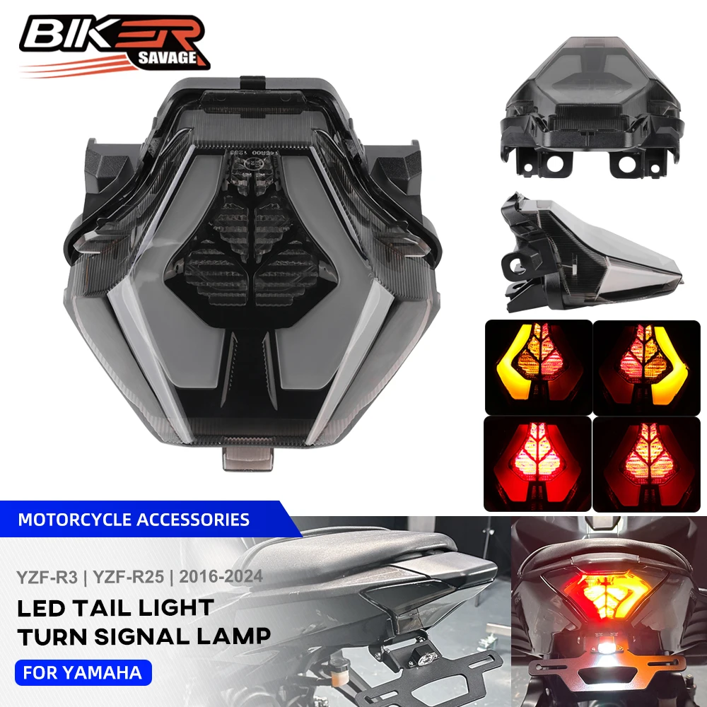 R3 R25 2024 LED Tail Light For YAMAHA YZF R3 YZF-R25 2015-2023 Motorcycle Rear Brake Stop Lamp Integrated Turn Signal Flashing