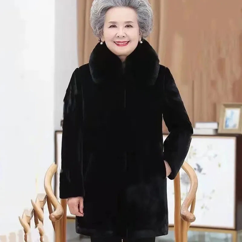 Middle Aged Mother Faux Mink Fur Coat Winter Lady Fashion Large Size 4XL Plush Jacket 2025 Femme High End Thickened fur Outwear