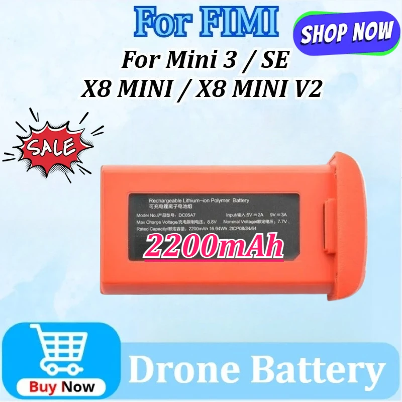 

New Intelligent Flight Battery 2200mAh for FIMI Mini 3/ X8 MINI V2 / 3 SE / X8 MINI Rechargeable Drone Lipo-Battery 32mins