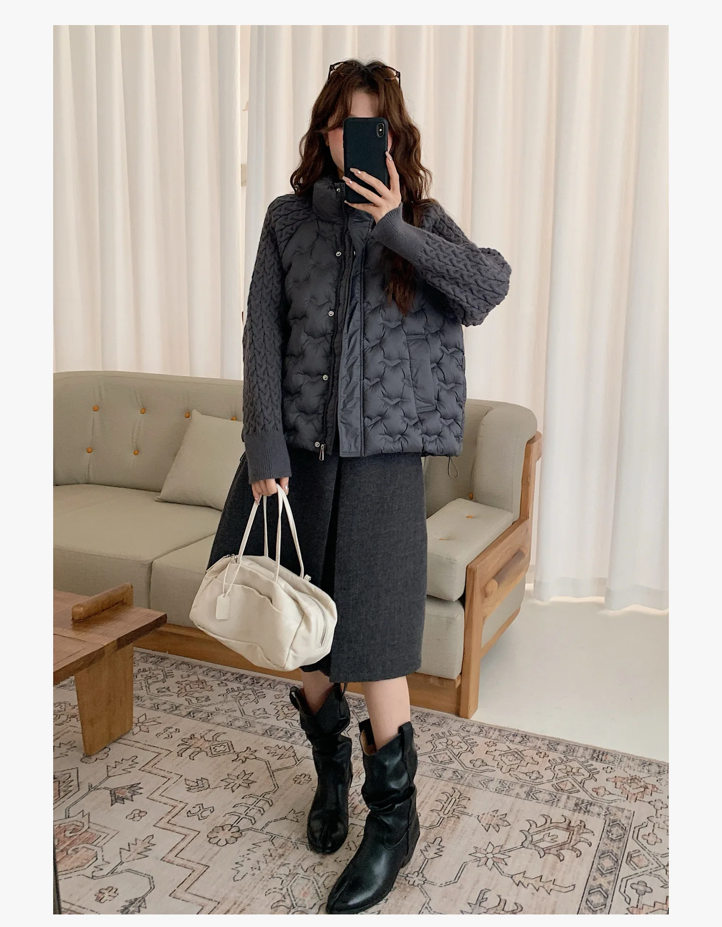 Korean Cable Knit Sleeve Spliced Padded Jacket 2026 Winter Stand Collar Warm Puffer Jacket Women All Match Casual Quilted Parkas