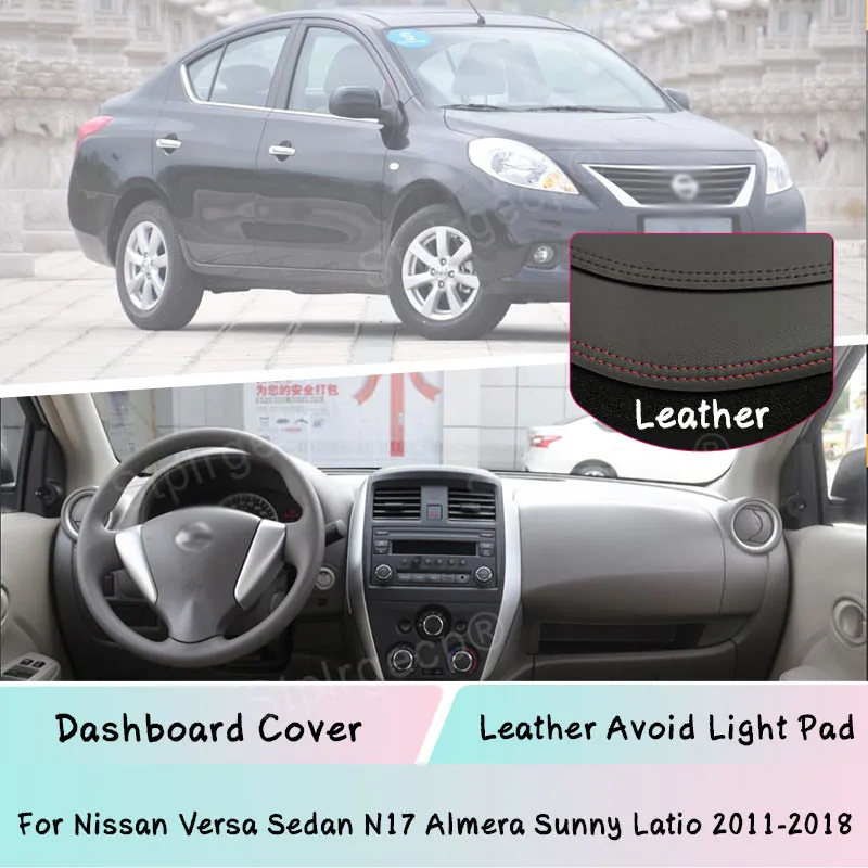 Leather For Nissan Versa Sedan N17 Almera Sunny Latio 2011-2018 Dashboard Cover Mat Light-proof pad Sunshade Protect Dashmat