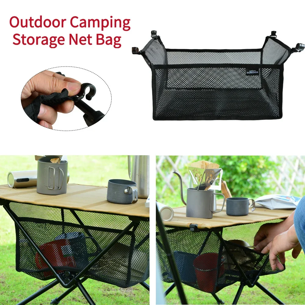 Outdoor Folding Table Net Bag Portable Under Table Storage Bag for Camping Hiking Picnic Sundries Network Pouch BBQ Accessory