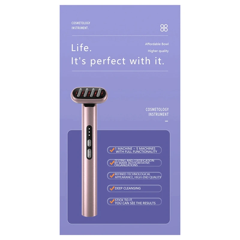 5 In 1 bacchetta facciale dispositivo microcorrente Anti-età rosso blu LED terapia massaggiatore viso ringiovanimento strumento di terapia del calore