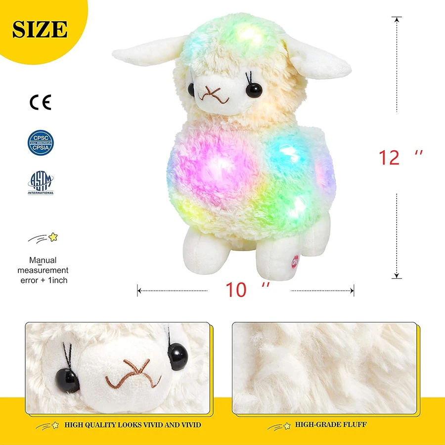 30cm Light Up White Lamb LED Stuffed Animals Sheep Soft Plush Toy Birthday Goat Pillow Holiday Easter Glow Gift for Kids Girls