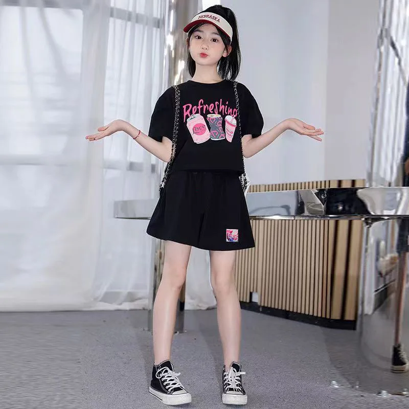 2026 casual NEW summer Teenager Girls Cloth suit short sleeve skirt T-Shirt top + pant skirt children set 4 7 8 9 10 11 12 year