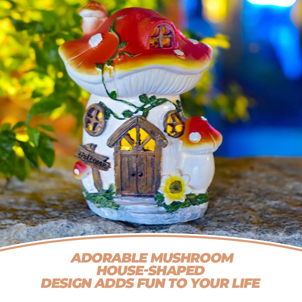 

1Pcs Solar Mushroom House Lamp Resin Garden Figurine Outdoor Decoration Patio Statues Lawn Light