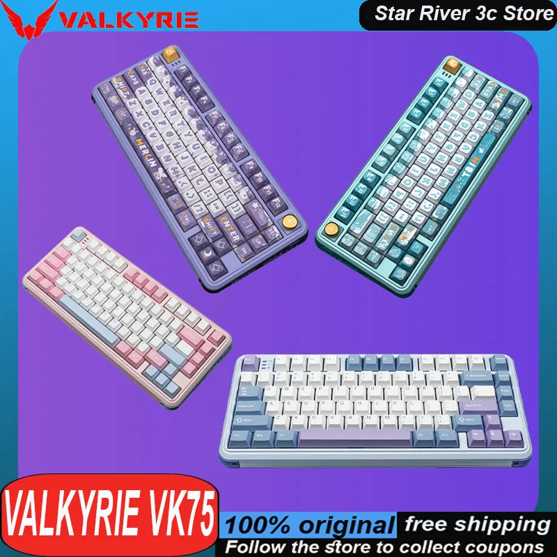 Valkyrie Vk75 Mechanical Keyboard 8000mah Long Battery Life Full Key Hot Plug Multi Functional Knob Customized Gaming Keyboard