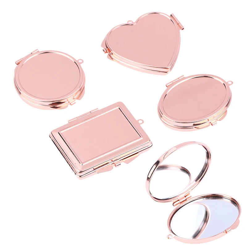 Mini porte-clés miroir pliant, cœur rond, ovale, forme carrée, miroir de maquillage cosmétique Double face en métal pour les essentiels en déplacement