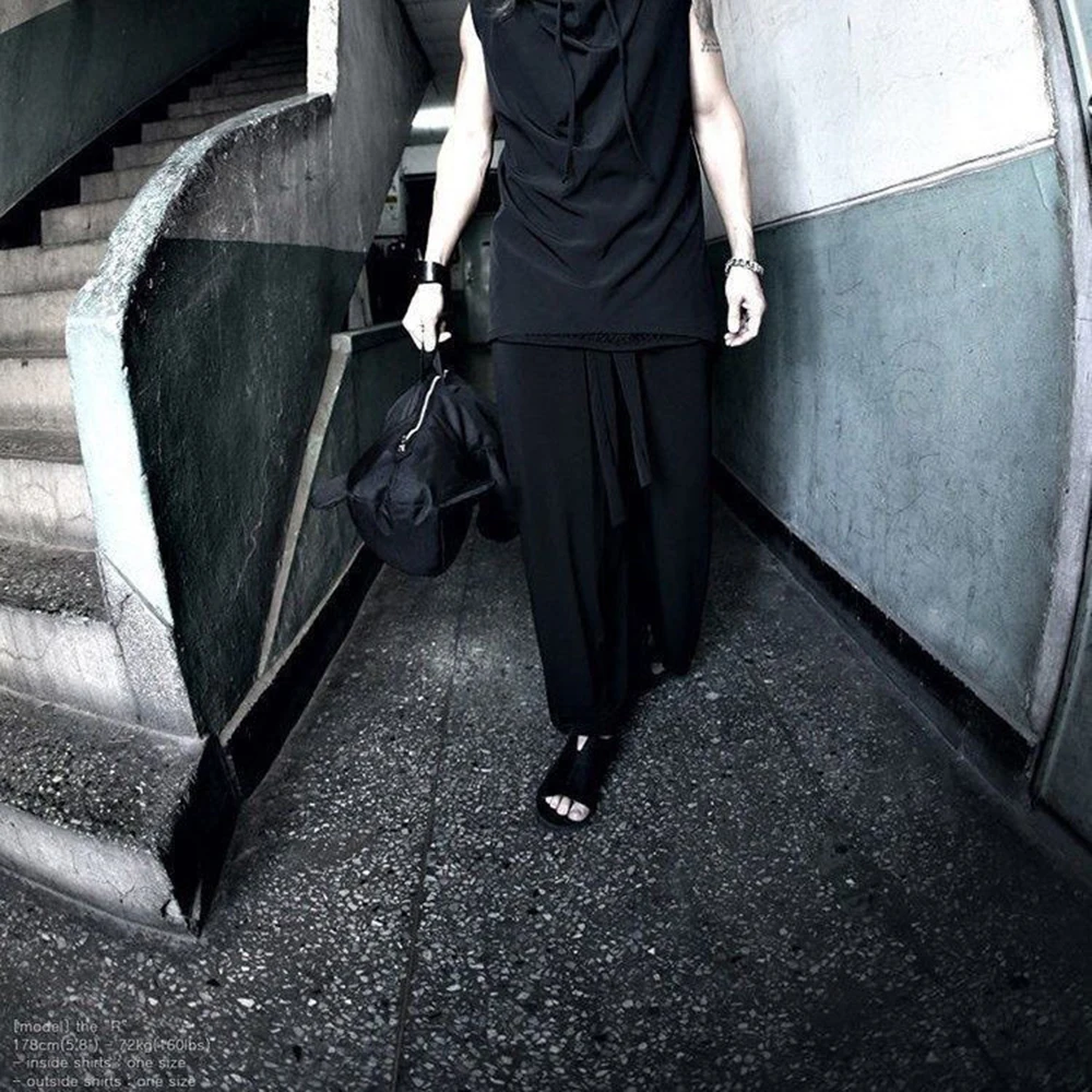 Mens Y2k Split Irregular Stack Collar T Shirt Streetwear Fashion Nightclub Hip Hop Stage Youth Sleeveless Top Men'S Clothing New