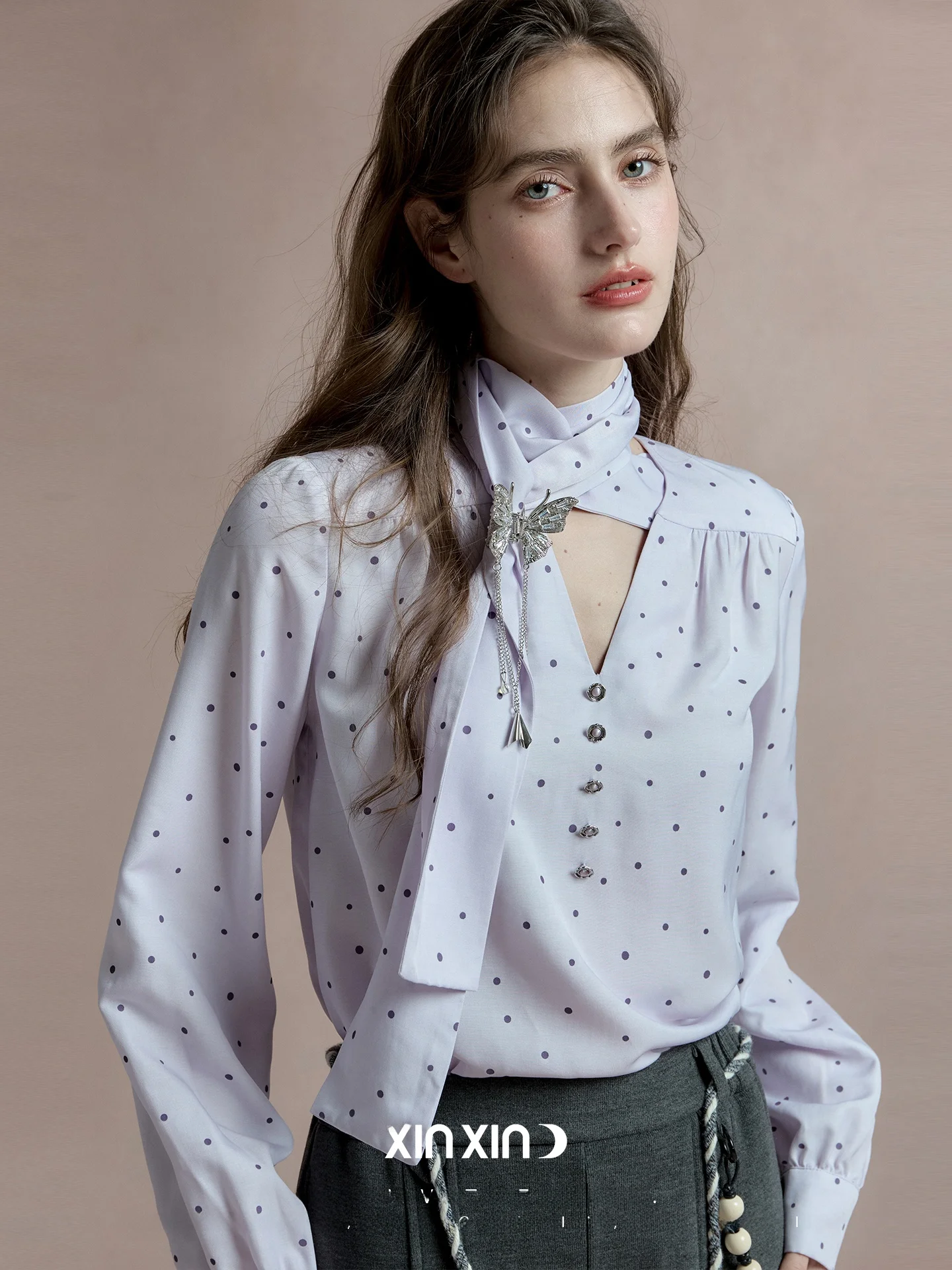 

Женская повседневная юбка XinXinyue свободного кроя с принтом в горошек и светящимися точками