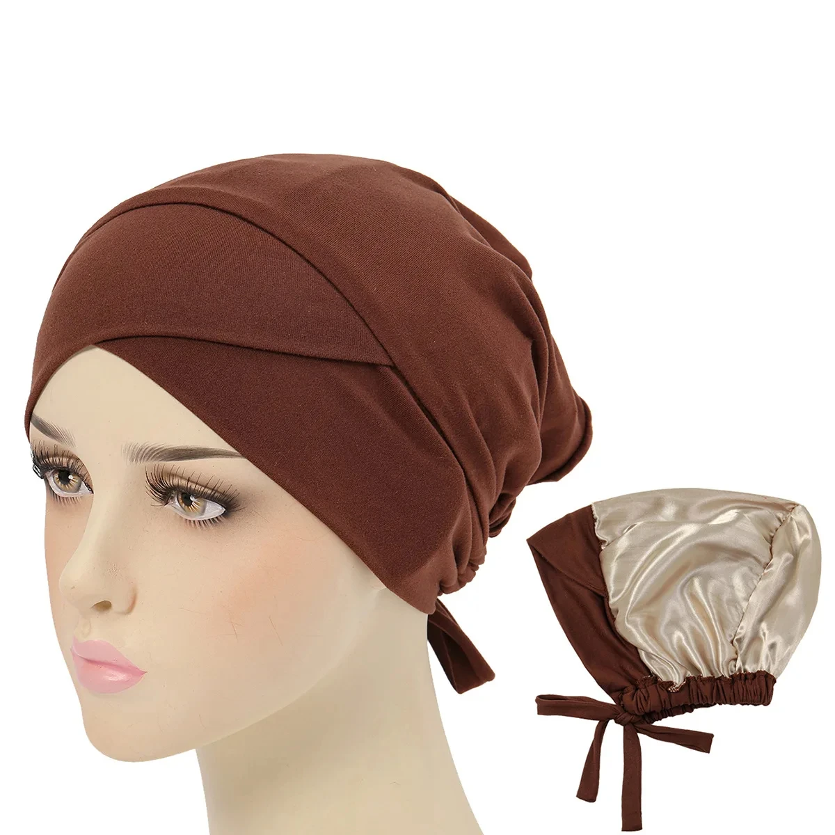 New Solid Color Elastic Hijab Undercap Lining Satin Turban Hats Back Tied Adjustable Head Wraps Head Scarf Chemo Cap For Women