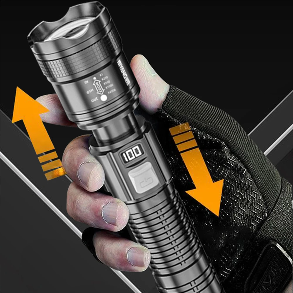 Super Bright Flashlight Built-in Battery Rechargeable LED Flashlights High Power Torch Lamp for Camping Lantern