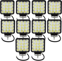 6/8/10Pcs Mini 48W 6000K Flood LED Work Light Bar Off Road Driving Lamp for Jeep Cabin Boat SUV Truck CarATV UTE Vehicles Marin