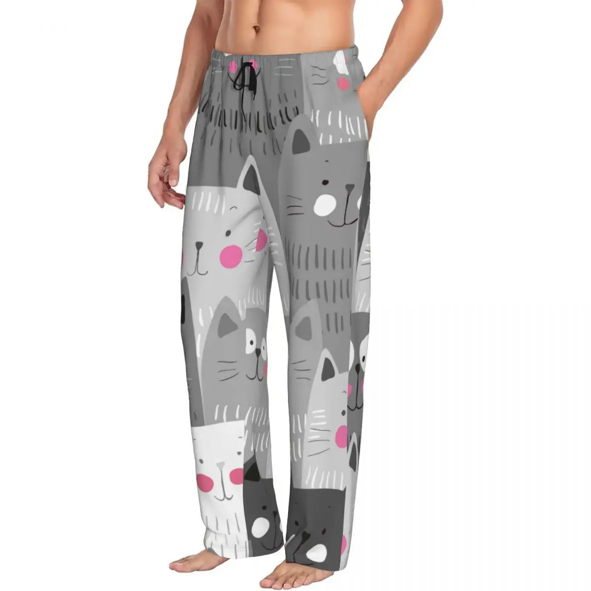 Pantalones de pijama para hombre, ropa de dormir con diseño de gatos bonitos