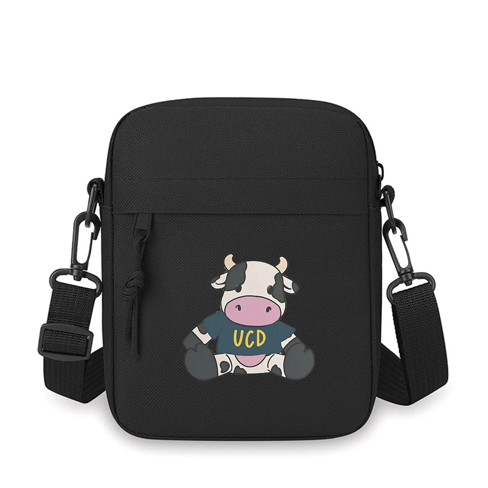 

Cow wearing shirt,UCD letters Men Crossbody Bag Single Shoulder Women Cartoon Anime Film Printing Design Unisex