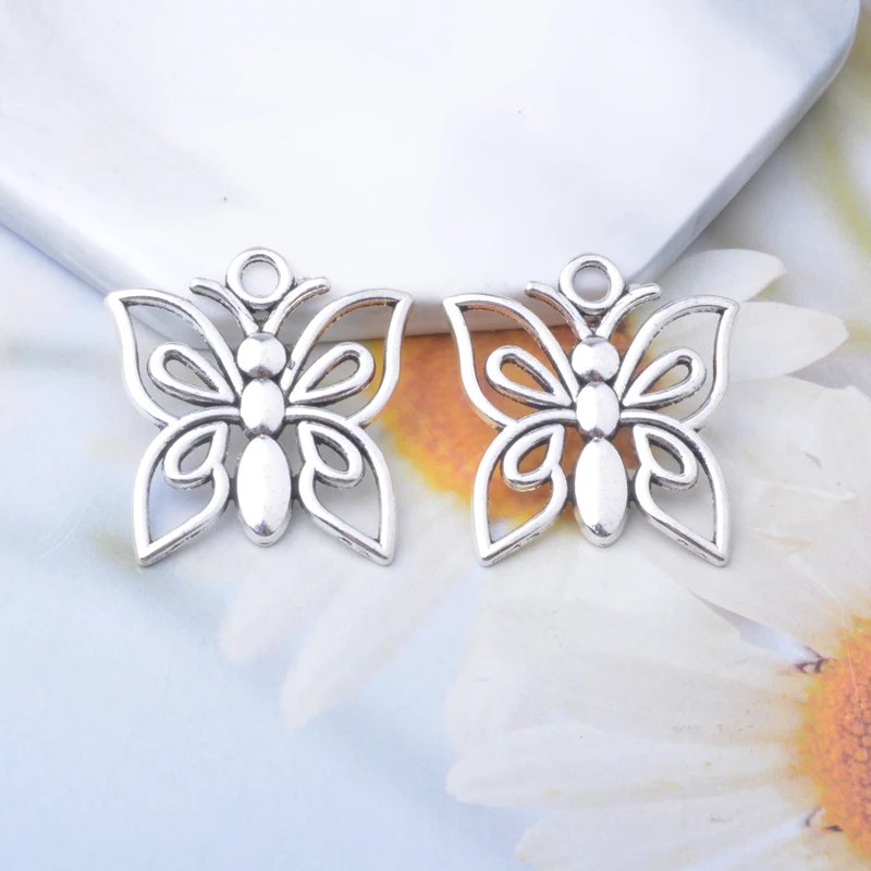 10 Stück Vintage-Stil Antik-Silberfarbene Anhänger mit Eulen, Vögeln, Schmetterlingen und Metallfedern für DIY-Schmuckherstellung, Ohrringe, Damenschmuck – Detail 9
