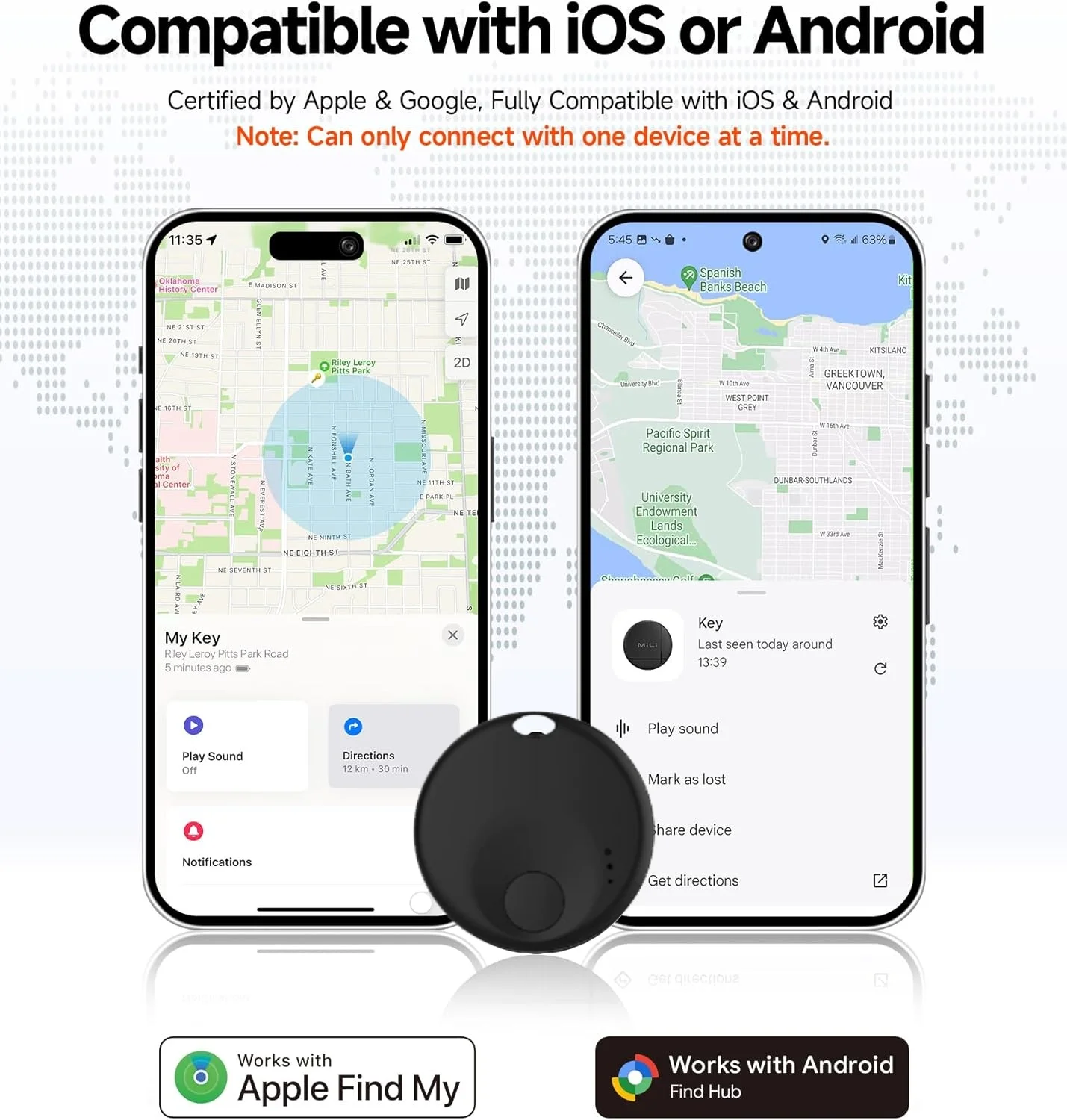 Dual-System Bluetooth Smart Tag | Compatible with Android or iOS | Anti-Lost Finder for Keys, Pet, Wallet | No App Needed