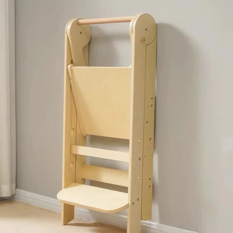

Children's Wooden Foldable Step Stool Kitchen Helper Learning Tower for Bathroom Living Room Kitchen Use