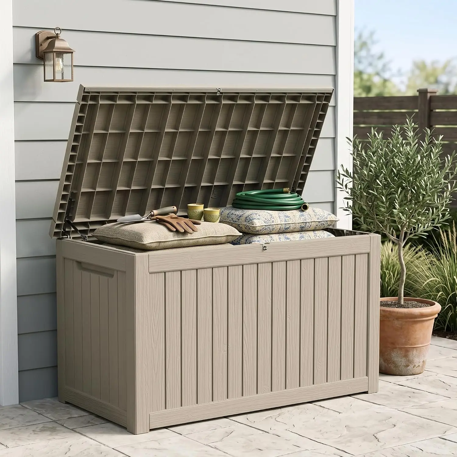 Outdoor Storage Box, 270 Gallon Waterproof Deck Box [Upgraded 3.1], Giant Resin Storage for Large Cushions, Heavy Duty Outside L