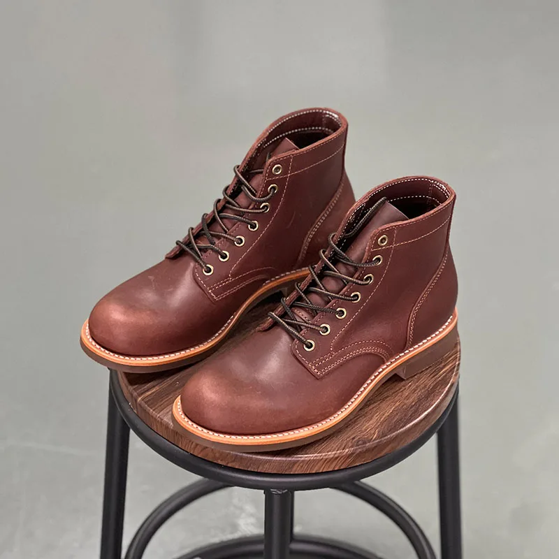 Men's Workwear Boots Top Layer Cowhide Goodyear-Welded Retro Outdoor Denim Motorcycle Boots