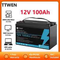 TTWEN 12V 100Ah LiFePO4 Lithium Battery Pack 1280Wh 4000+Cycles Built-in 100A BMS for RV Boats Solar Trolling motor