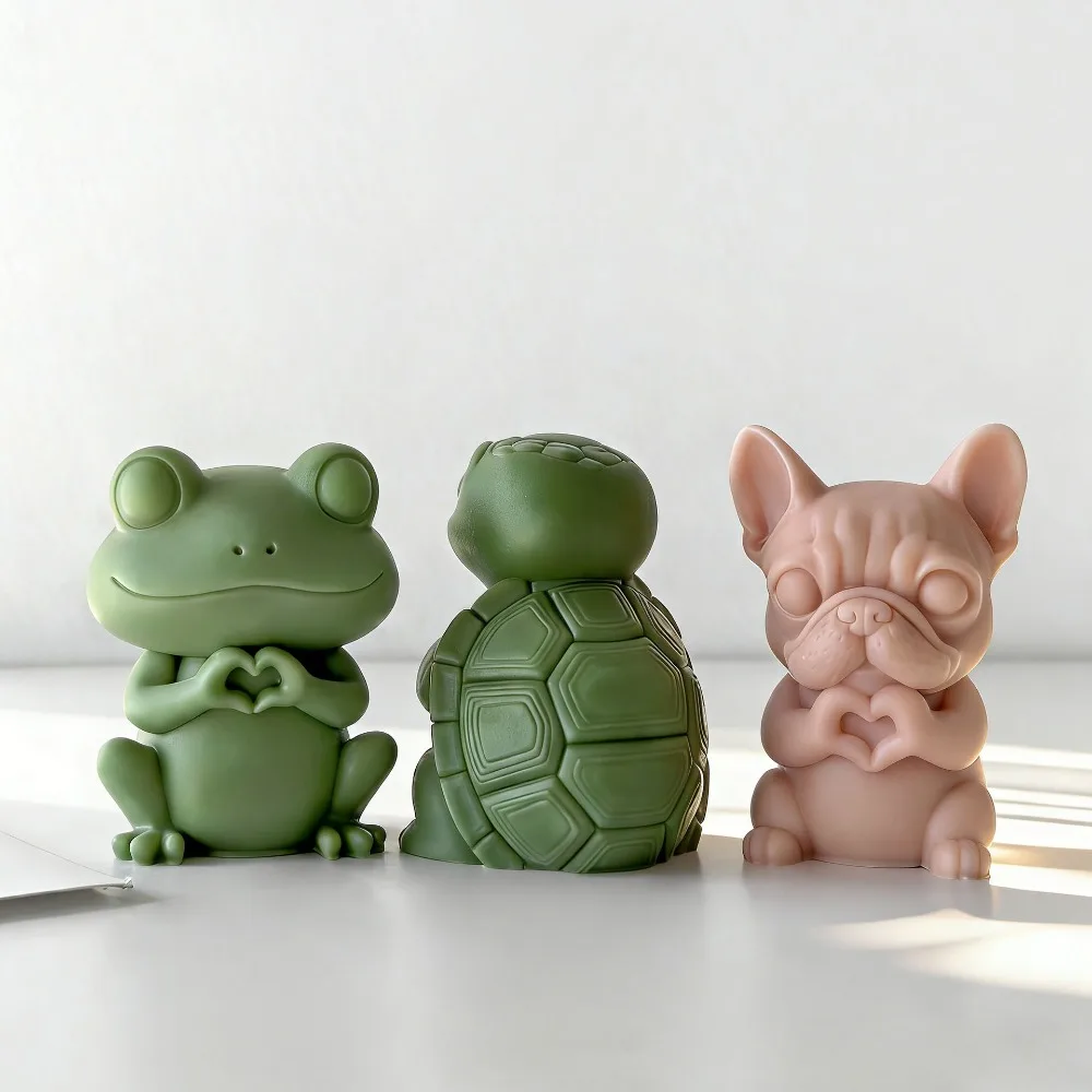 Candle Molds Of Hand Heart Gesture Turtle Frog Dog DIY Handmade Aroma Soap Candle Silicone Mould Ornament Plaster Resin Mold