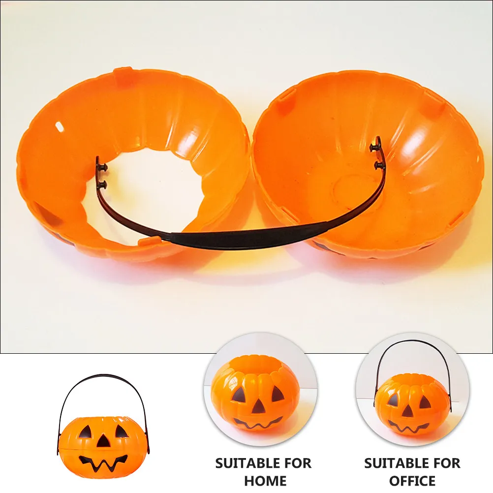 

2Pcs Realistic Pumpkin Shape Buckets Portable Halloween Decorations Pumpkin Storage Containers for Banquet Photo Prop Garden