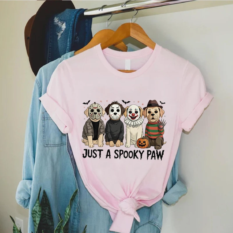 T-Shirt pour femmes à manches courtes été juste une patte effrayante haut imprimé Halloween chien mode tendance T-Shirt col rond vêtements