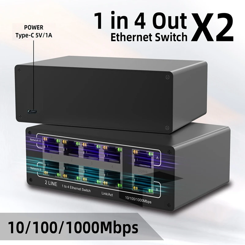 Network Gigabit 8-Port Network Sharer RJ45 Expansion Gigabit Network Port Network Splitter Simultaneous Internet Access