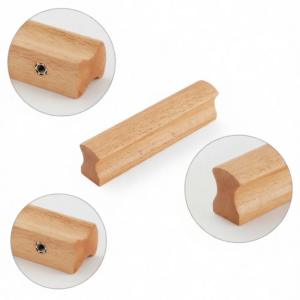 Natural Hardwood Cabinet Pulls Modern Kitchen Drawer Handles Beech Black Walnut Nordic Style Furniture Hardware Supplies