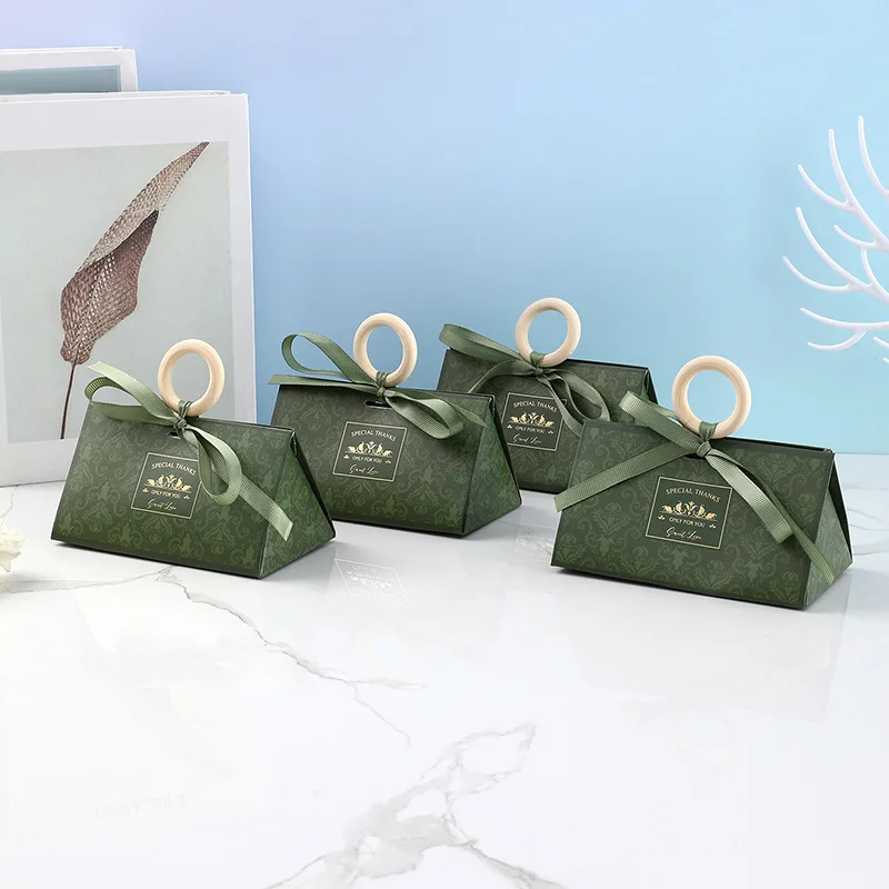 10/20Pcs Luxury Hand Gift Box DIY Sweet Wedding Favor Candy Gift Packaging Box With Wooden Ring Ribbon Engagement Party Supplies