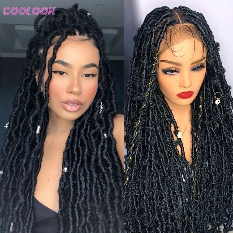 Synthetic Full Lace Frontal Wigs Butterfly Faux Locs Braided Wigs For Women Long 40inch Knotless Box Braids Wig Dreadlocks Wigs