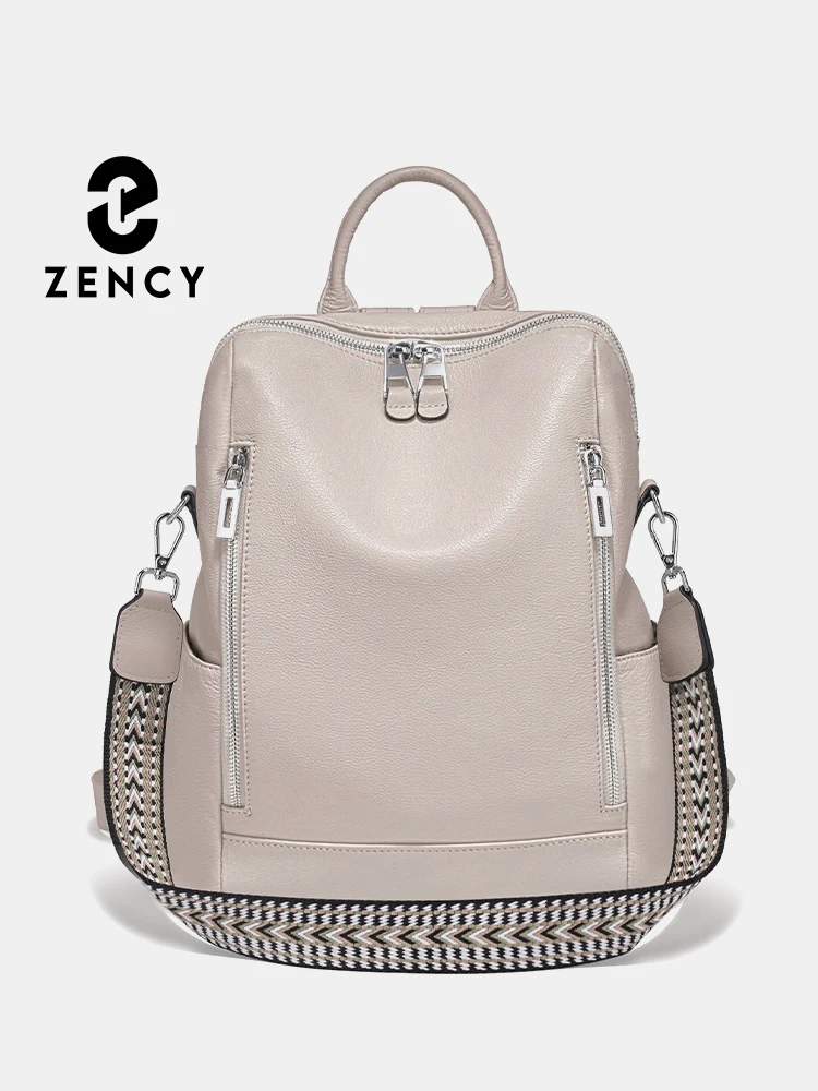 

Zency Fashion Genuine Leather Backpack Knapsack Multi-pocket Design Simple Travel Convertible Shoulder Bag for Summer Fall Winte