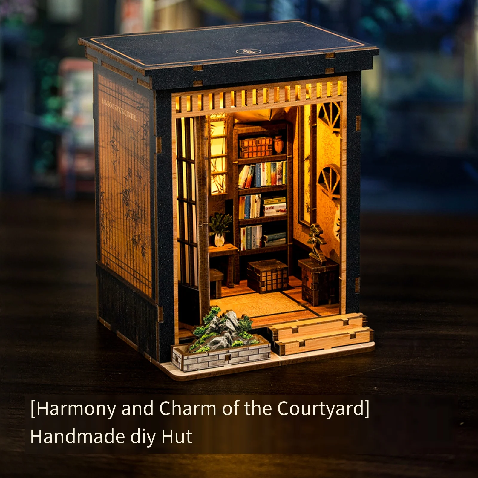 일본식 나무 DIY 미니어처 인형집 키트 - LED 조명이 있는 3D 퍼즐 조립 모델 창의적인 홈 데코 선물 성인용