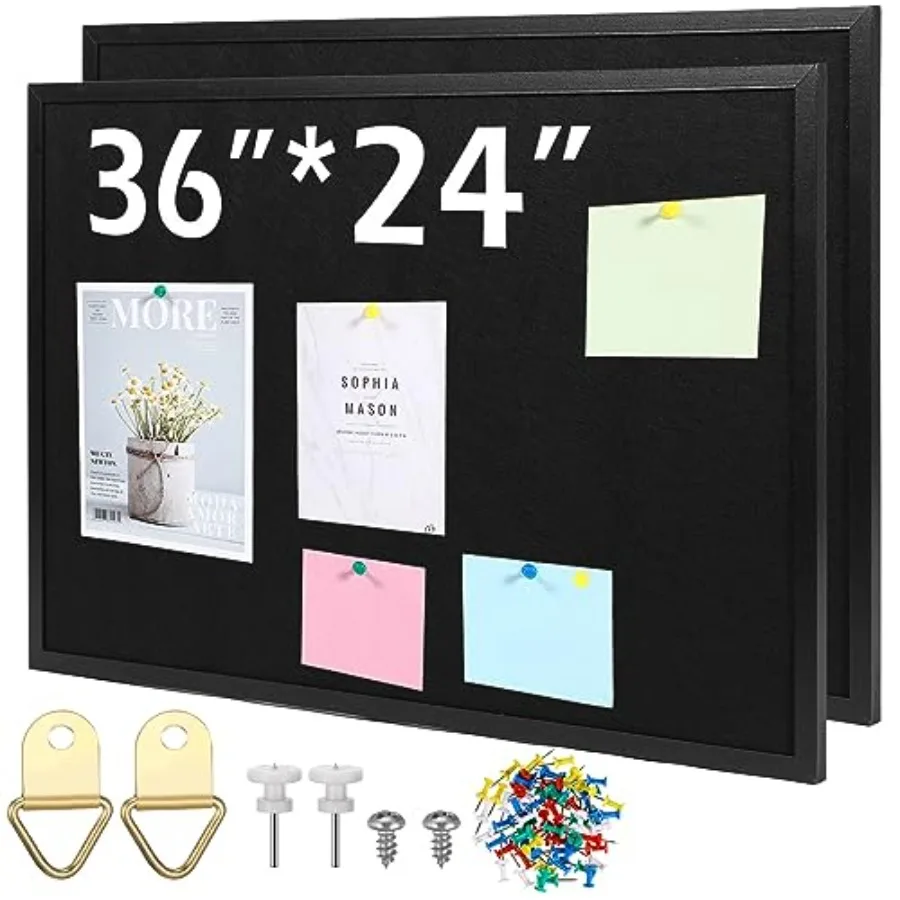 

2 Pcs Large Cork Board Wall Mounted Wood Framed 36 x 24 Inch Hanging Decorative Rectangular 1/2 Inch Thick Pin Board for Office
