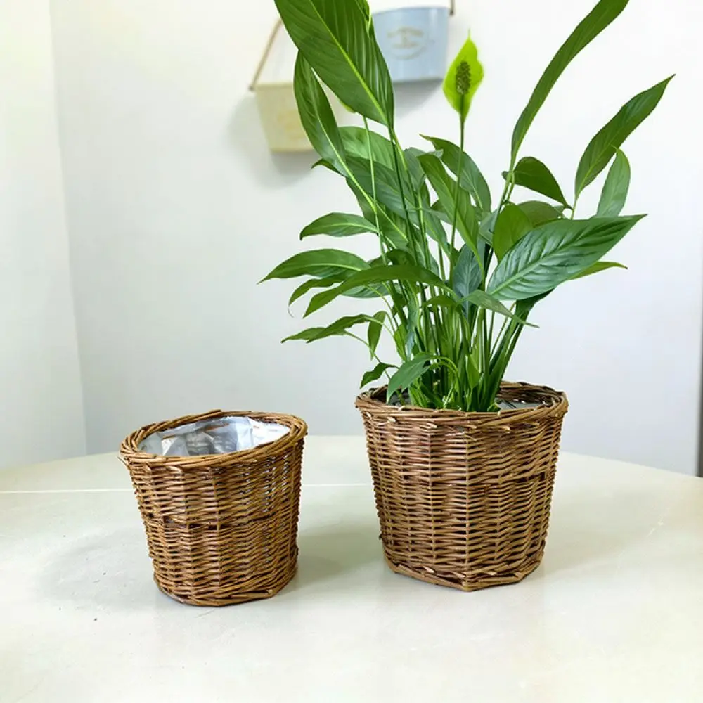 Wicker Weaving Plant Pot Natural Straw Flower Basket Handmade Breathable Succulent Planter Decorative Home Garden Use