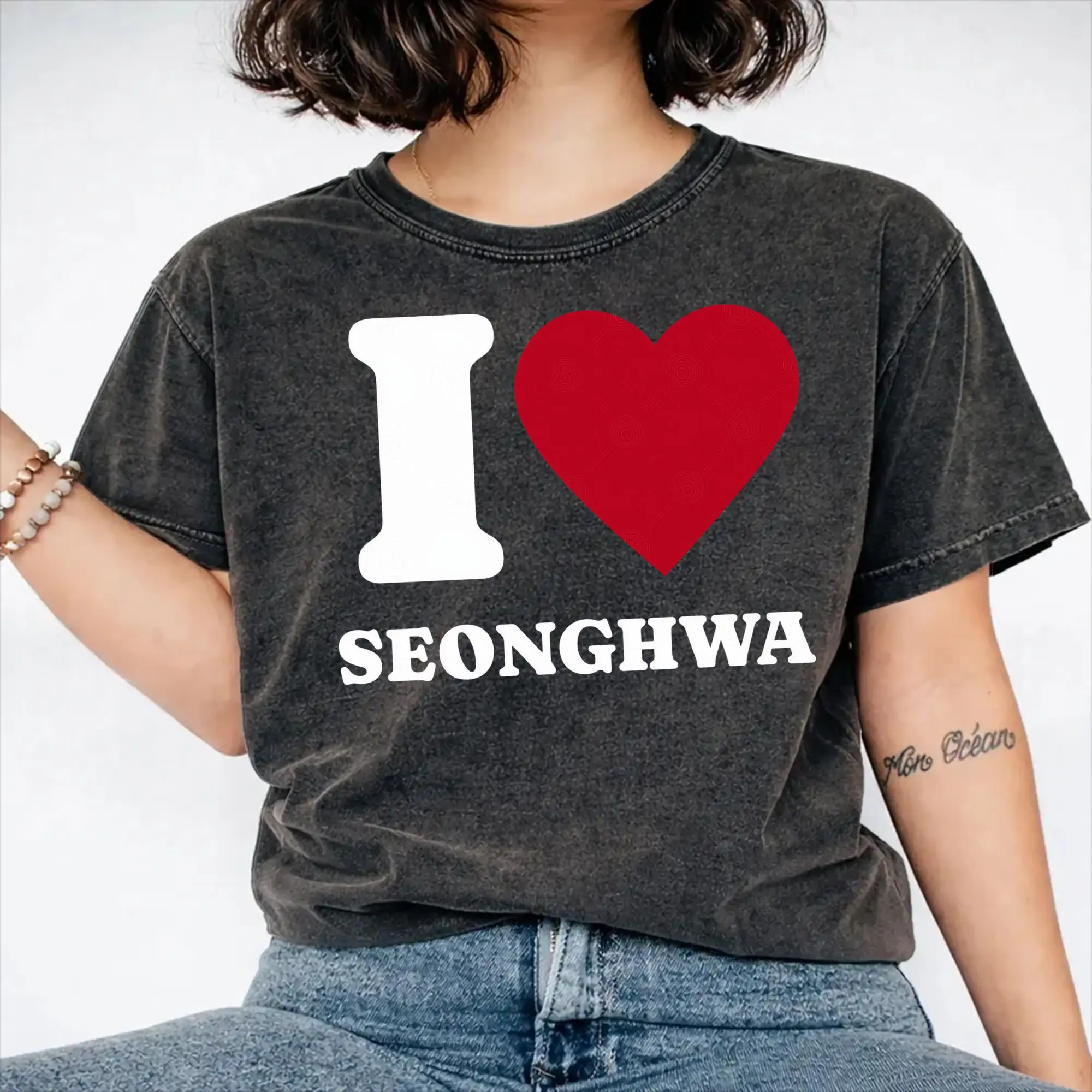 Ateez Seonghwa  Washed T Shirts Streetwear Hip Hop Vintage T-Shirt  Tee Shirt for Men Women Short Sleeve Harajuku