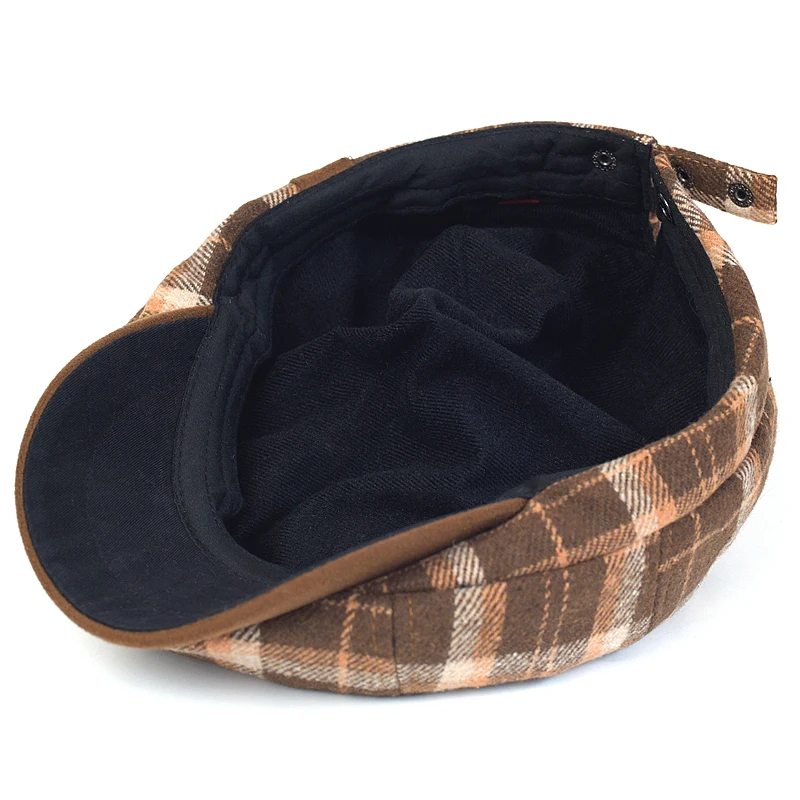 Plaid Thick Octagonal Hat Autumn Winter Woolen Newsboy Cap Beret Men Women England Gatsby Retro Hat Driver Flat Cap