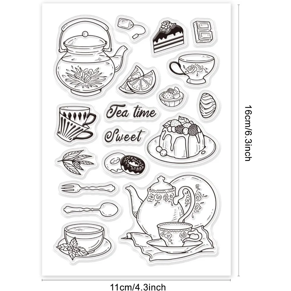 Teapot Teacup Cake Clear Stamps Transparent Silicone Stamp Seal for Card Making Decoration and DIY Scrapbooking