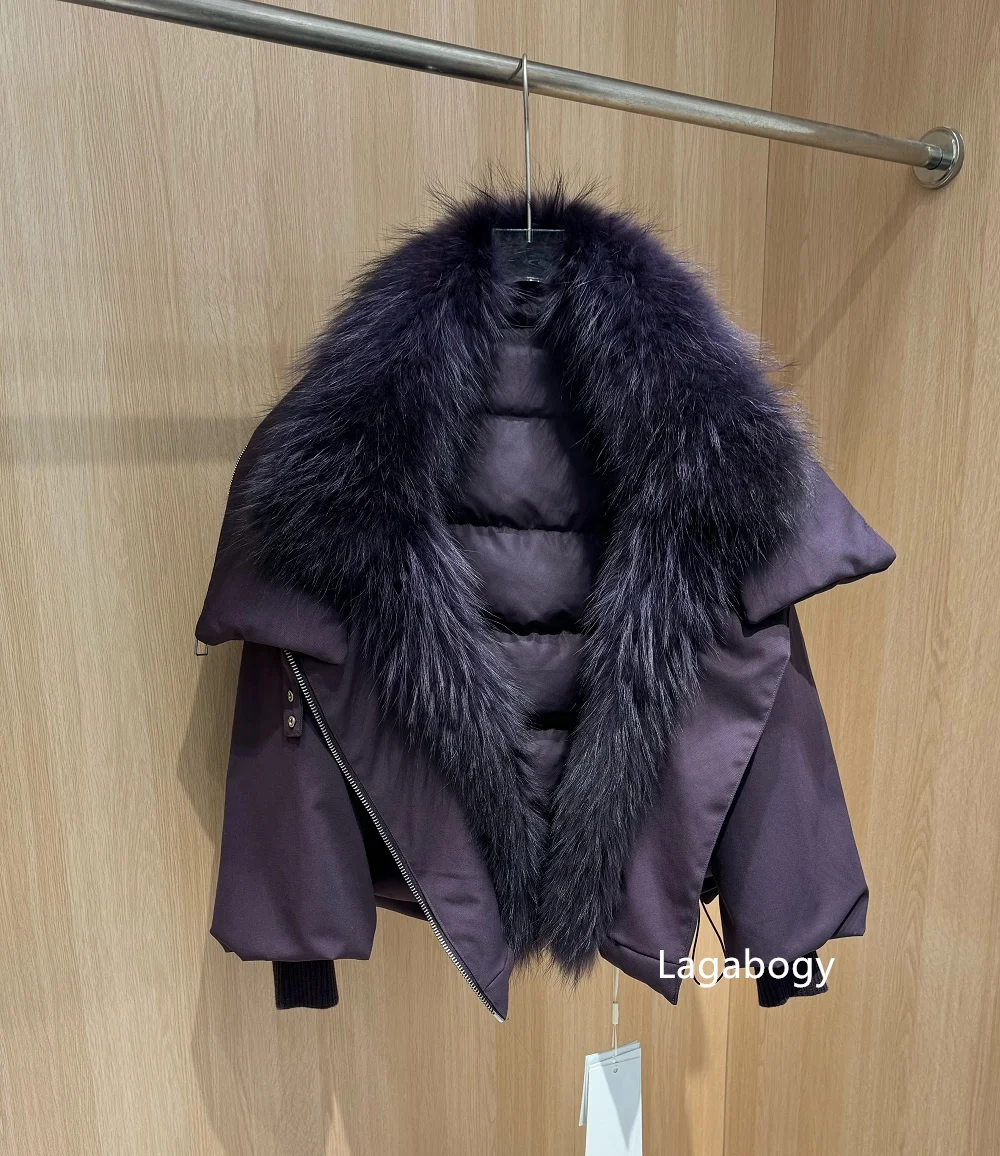 Lagabogy 2026 New Winter Jacket Women Large Real Fox Fur Collar Puffer Jacket Loose Warm Parkas Female 90% White Duck Down Coats
