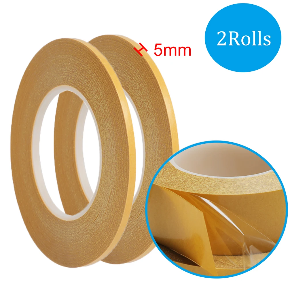 

5mm PET Double-Sided Tape Transparent Traceless High Temperature Resistant Ultra-Thin Double-Sided Tape 0.05mm Thick 2Rolls