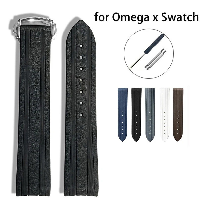 Silicone Strap for Omega x Swatch MoonSwatch 20mm Folding Buckle Curved Men Women Sport Waterproof Rubber Replace Watch Band
