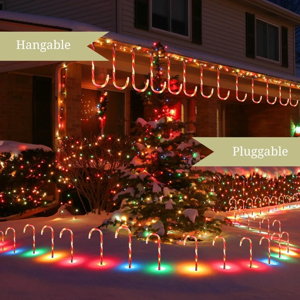 24 Piece Set of Upgraded Solar Powered Christmas Candy Stick Lights, Waterproof Solar Path Lights, Outdoor Christmas Decorations