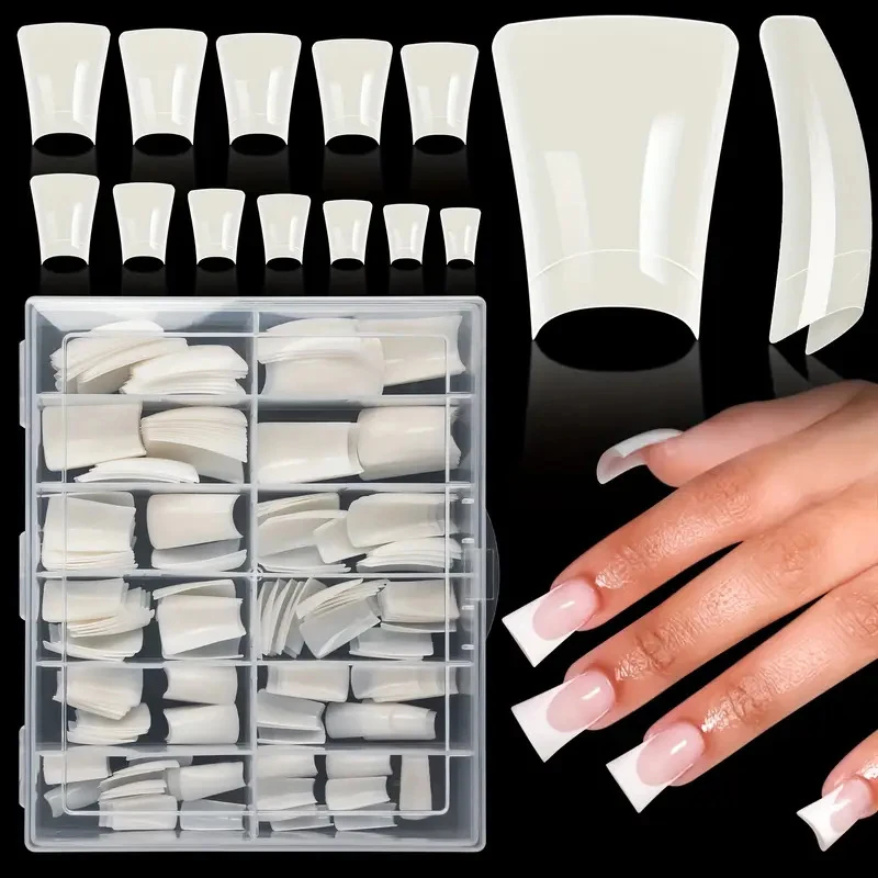 

French False Nail Tips Nail Artificial Duckbill Shape Nails Press On Nail Full Cover With Clear Plastic Box Nail Salon